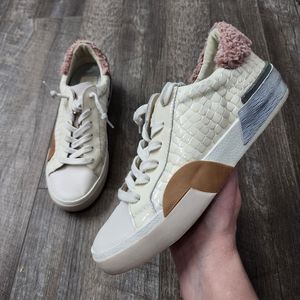 Dolce Vita Zina Lace Up Sneakers, Off White Embossed Leather, Women's 6